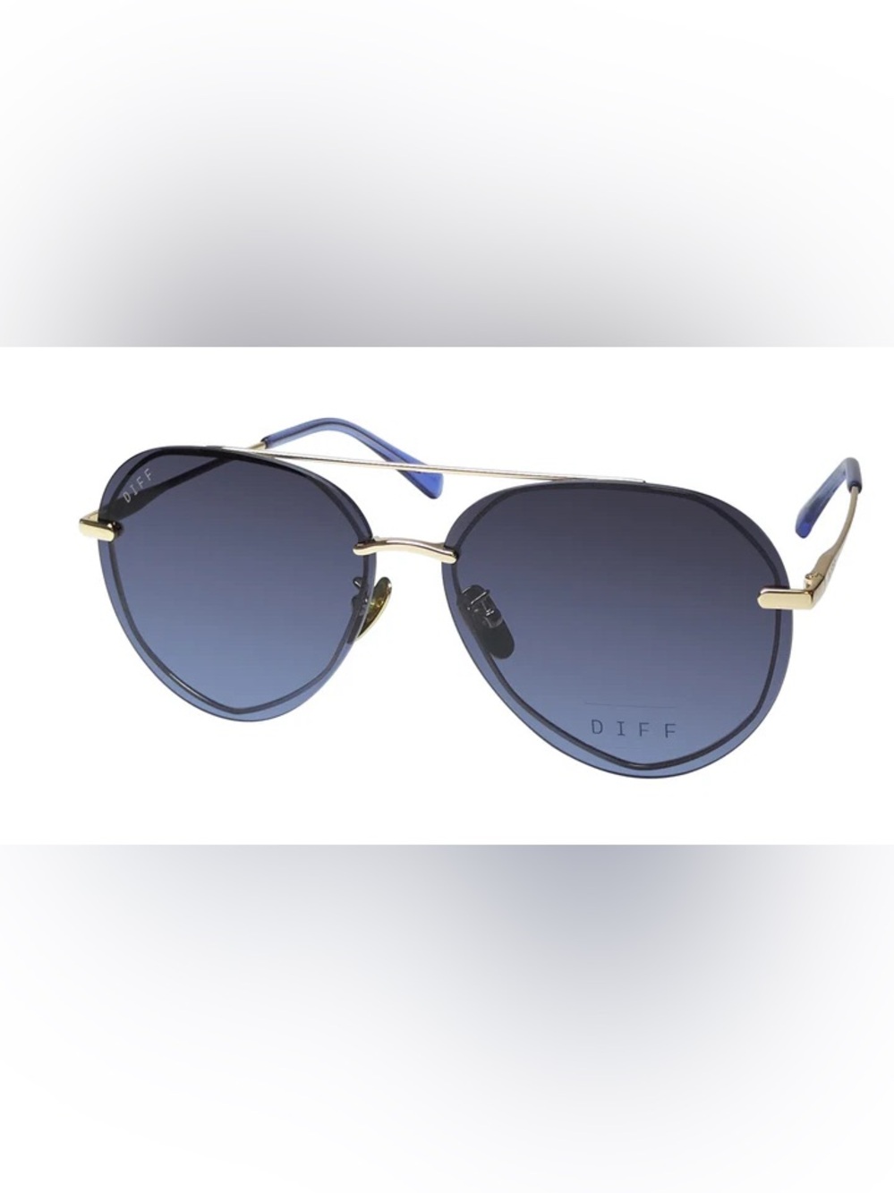 DIFF Blue Gradient Aviator Sunglasses with Gold Bridge